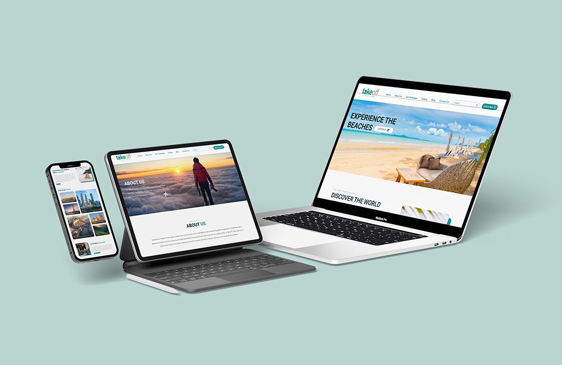 Travel website displayed on multiple devices for a seamless experience.